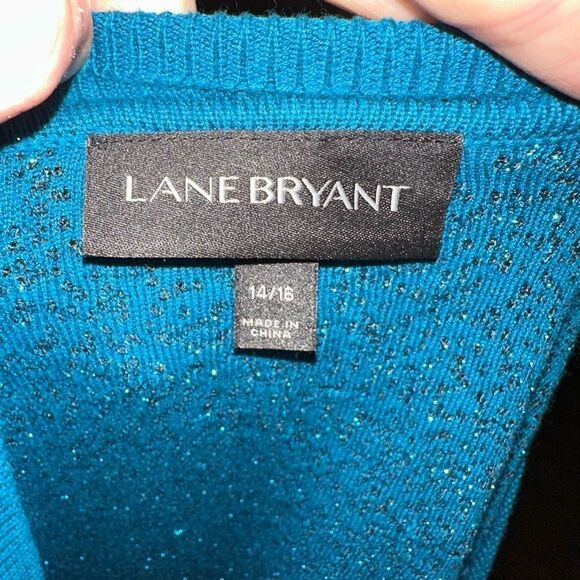 Lane Bryant turquoise shimmery v-neck 14/16 pullover sweater - Picture 3 of 3